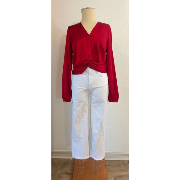Haven Blair Tops - Haven Blair London Red Twist Front Blouse Womens Medium Long Sleeve V Neck Top
